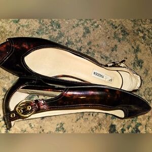 Steve Madden Spair Flat Slingbacks 9.5 Tortoiseshell Patent Faux Leather Brown